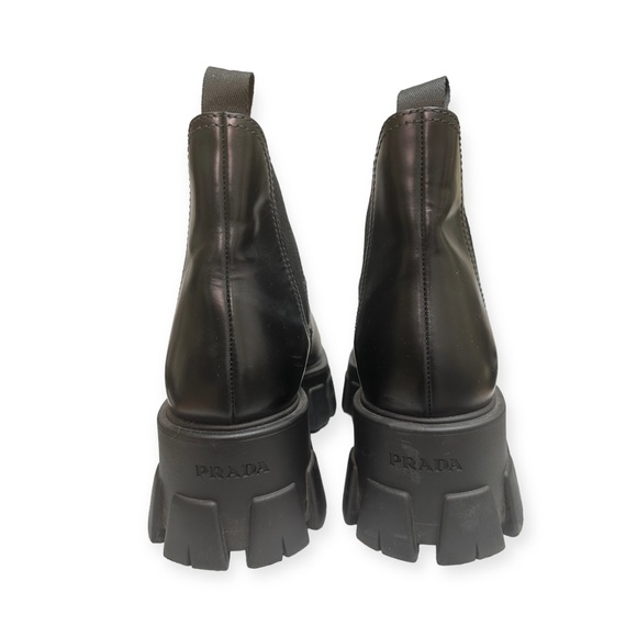 Prada Monolith Brushed Leather Platform Chelsea Boots - Picture 4 of 5